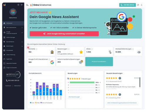Online Schaltzentrale Screenshot Dashboard Startseite